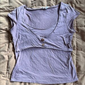 Moth Lavender Short Sleeve Top with Button Detail